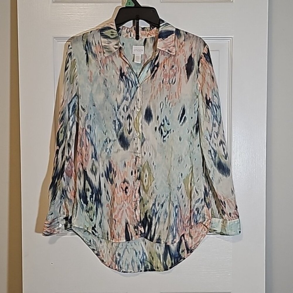 Chico's Long Sleeve Lightweight Multi Colored Blouse Cotton Size 0 M